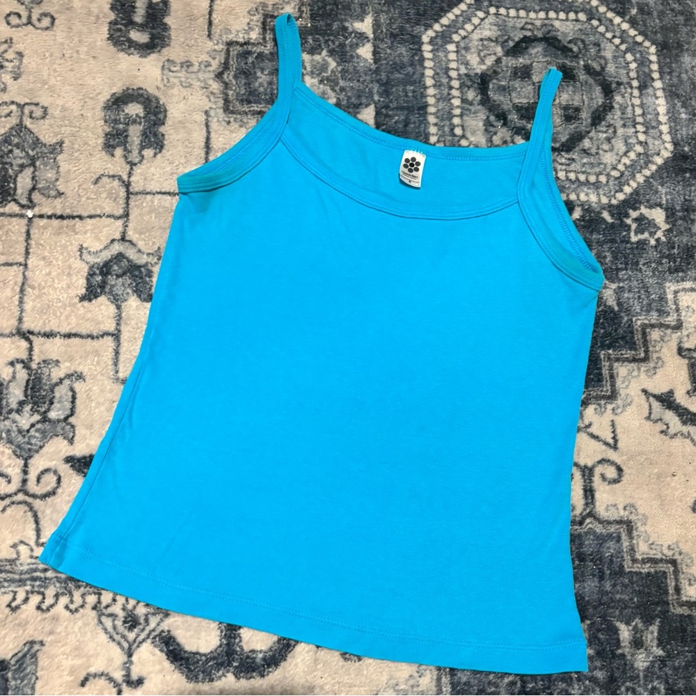 VINTAGE CLASSIC GIRL LIGHT BLUE BASIC CROPPED COTTON Y2K 90S CAMI TANK TOP